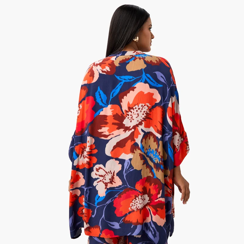 Ulla Popken Plus Size Ulla Popken All-Over Floral Print Top with 3/4 Sleeves
