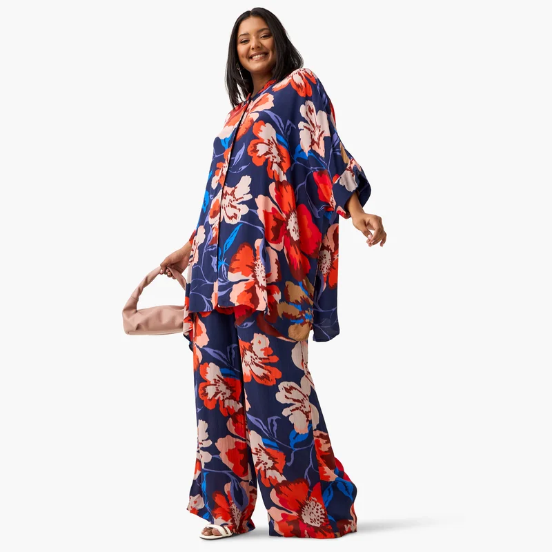  أولا بوبكن Plus Size Ulla Popken All-Over Floral Print Top with 3/4 Sleeves