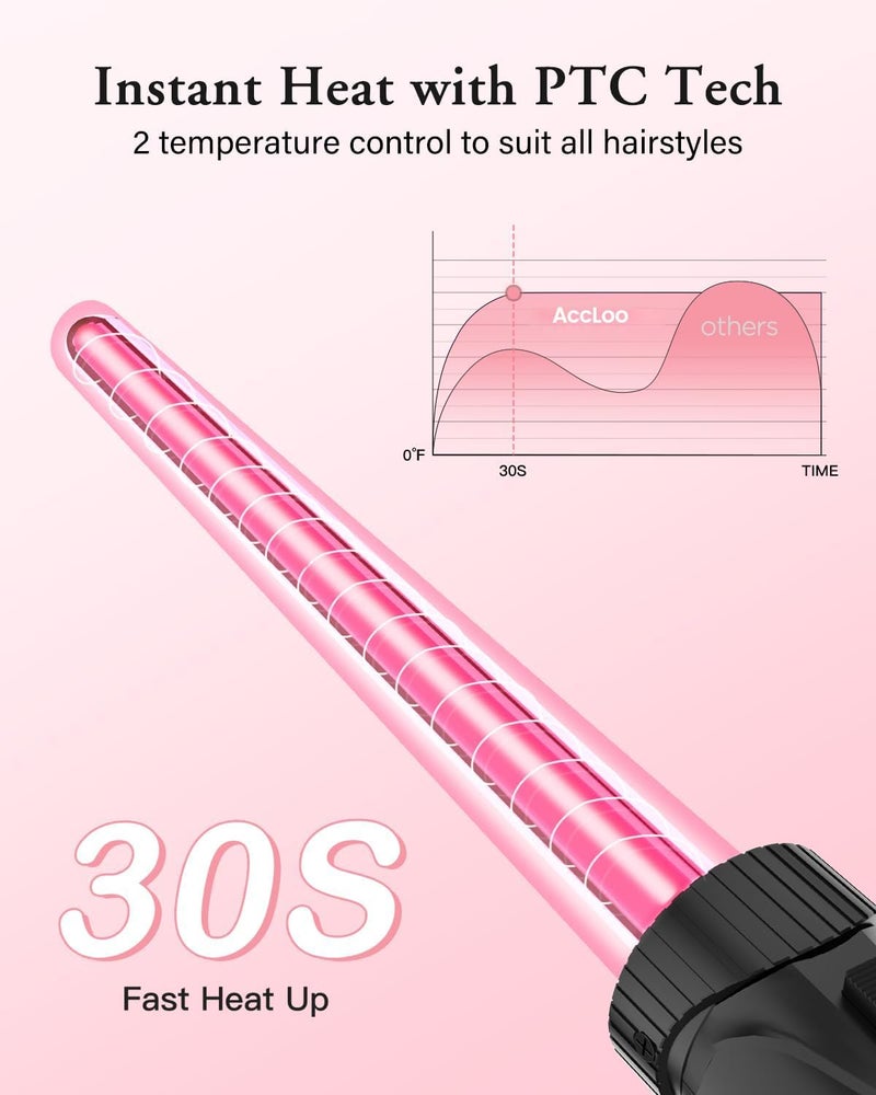 AccLoo 5 in 1 Beauty Curling Wand Set (9-32mm), 3 Barrel Curler, Fast Heating PTC, Tourmaline Ceramic Coating, Anti-Frizz, Adjustable Temperature (180-210°C), Include Heat-Resistant Glove & 2 Clips - Image 4
