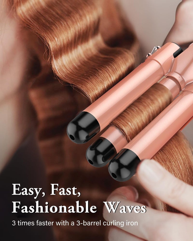 AccLoo 5 in 1 Beauty Curling Wand Set (9-32mm), 3 Barrel Curler, Fast Heating PTC, Tourmaline Ceramic Coating, Anti-Frizz, Adjustable Temperature (180-210°C), Include Heat-Resistant Glove & 2 Clips - Image 3