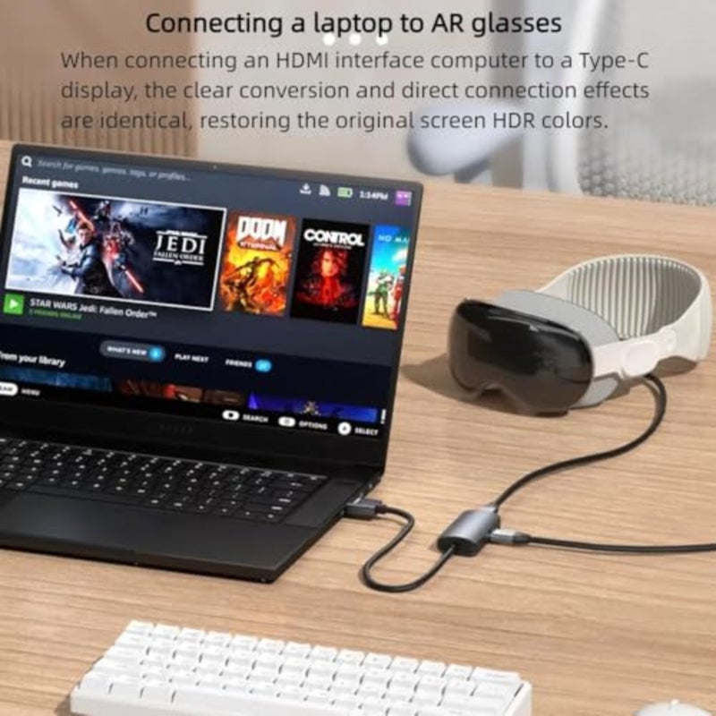 محول HDMI إلى USB C 4K60 هرتز، غلاف من الألومنيوم، محول مجدول من النايلون للشاشة المحمولة، نظارات AR XREAL One/Air 2 Pro/VITURE Pro/Rokid، PS4/5، B0X، ROG Ally، DC 5V - Image 4