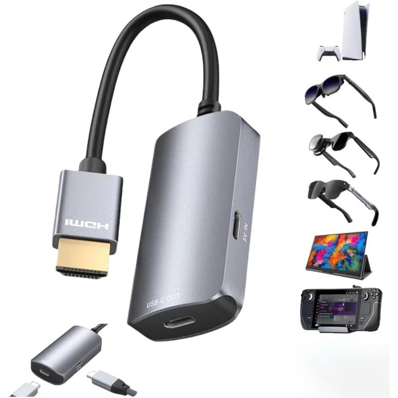 محول HDMI إلى USB C 4K60 هرتز، غلاف من الألومنيوم، محول مجدول من النايلون للشاشة المحمولة، نظارات AR XREAL One/Air 2 Pro/VITURE Pro/Rokid، PS4/5، B0X، ROG Ally، DC 5V - Image 1