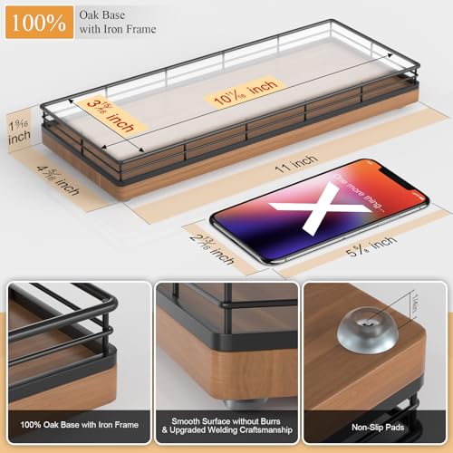 Focusonit Oak Bathroom Toilet Tank Tray, 13" Wood Back of Toilet Paper Storage Tank Topper Basket, Vanity Tray for Perfume Makeup Candle Toiletry Organizer for Kitchen Coffee Table Walnut Tray Decor - Image 2
