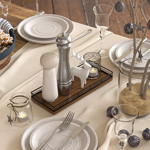 Focusonit Oak Bathroom Toilet Tank Tray, 13" Wood Back of Toilet Paper Storage Tank Topper Basket, Vanity Tray for Perfume Makeup Candle Toiletry Organizer for Kitchen Coffee Table Walnut Tray Decor - Image 4