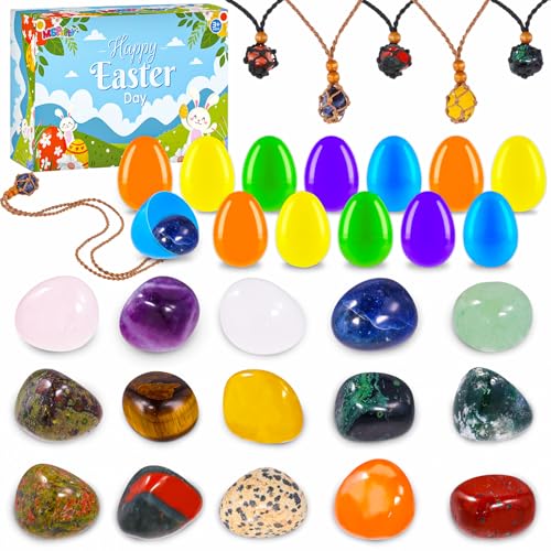 MGparty 15Pcs Prefilled Easter Eggs with Natural Gemstone Crystals Colorful Easter Eggs for Kids Easter Basket Stuffers Egg Hunt Party Favors Classroom Rewards Easter Gifts - Image 1