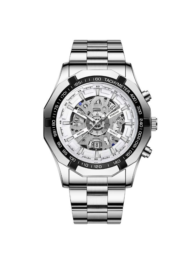 Generic - Hollow Non-Mechanical Waterproof Blue Men's Watch with Black Metal Band - Image 1