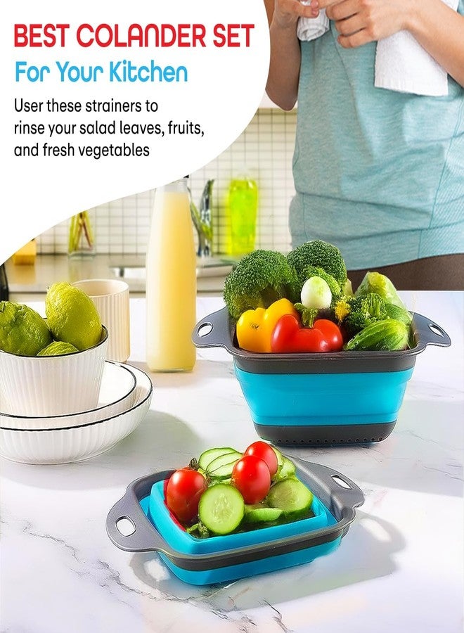 ROMILAS Silicone Food Strainers – 2 Pcs Collapsible Colanders for Kitchen, Foldable Vegetable & Fruit Basket, Space-Saving Design (Blue, 29.2 x 23.7 x 9.2 cm), Latest 2024 Kitchen Gadgets (Black) - Image 2