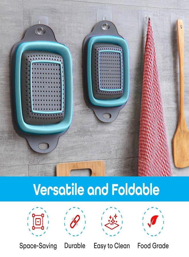 ROMILAS Silicone Food Strainers – 2 Pcs Collapsible Colanders for Kitchen, Foldable Vegetable & Fruit Basket, Space-Saving Design (Blue, 29.2 x 23.7 x 9.2 cm), Latest 2024 Kitchen Gadgets (Black) - Image 5