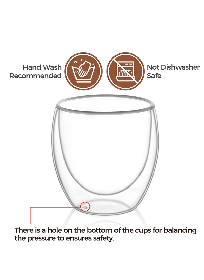 Mirolex Glass Coffee Cups 250ml Double Wall Coffee Mugs for Latte Cappuccino Espresso Milk Hot Drinks Tea Glass Cups [2 Cups]  - Image 4