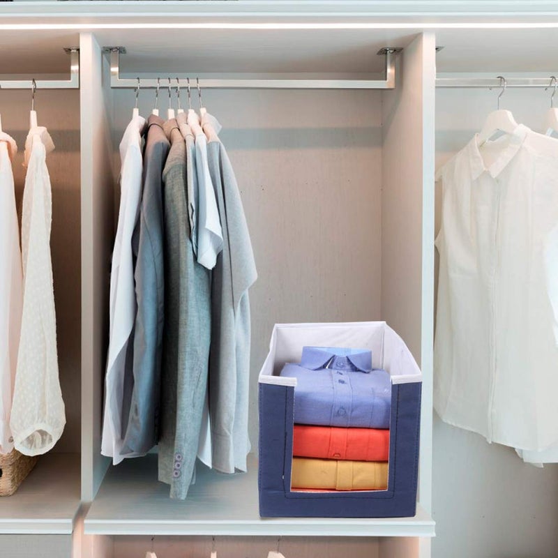 Justandkrafts Shirt Stacker Wardrobe Organizer for Clothes Baby Cloths Kurtis Jeans Tops Trouser Tshirt Saree Cover Nblue and White set of 6  - Image 5