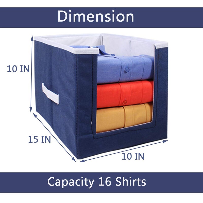 Justandkrafts Shirt Stacker Wardrobe Organizer for Clothes Baby Cloths Kurtis Jeans Tops Trouser Tshirt Saree Cover Nblue and White set of 6  - Image 2