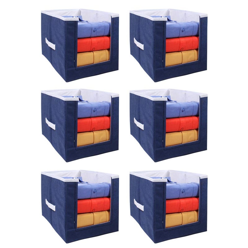 Justandkrafts Shirt Stacker Wardrobe Organizer for Clothes Baby Cloths Kurtis Jeans Tops Trouser Tshirt Saree Cover Nblue and White set of 6  - Image 1