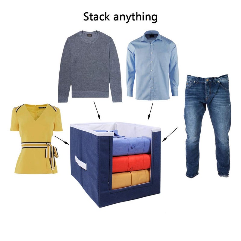 Justandkrafts Shirt Stacker Wardrobe Organizer for Clothes Baby Cloths Kurtis Jeans Tops Trouser Tshirt Saree Cover Nblue and White set of 6  - Image 3