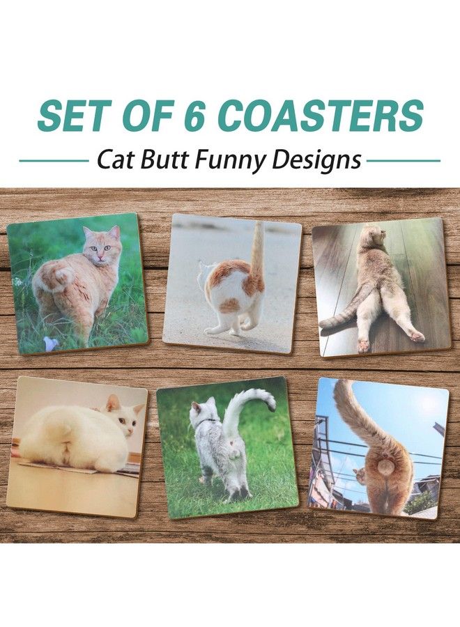 FunisFun Funny Coasters For Drinks 6 Piece Cats Cute Coasters Absorbent Cork Base Apartment Decor For Cat Lovers & Kitten Owners White Elephant Party Gag Gift - Image 4