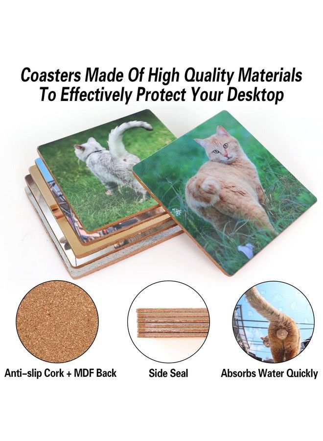 FunisFun Funny Coasters For Drinks 6 Piece Cats Cute Coasters Absorbent Cork Base Apartment Decor For Cat Lovers & Kitten Owners White Elephant Party Gag Gift - Image 3