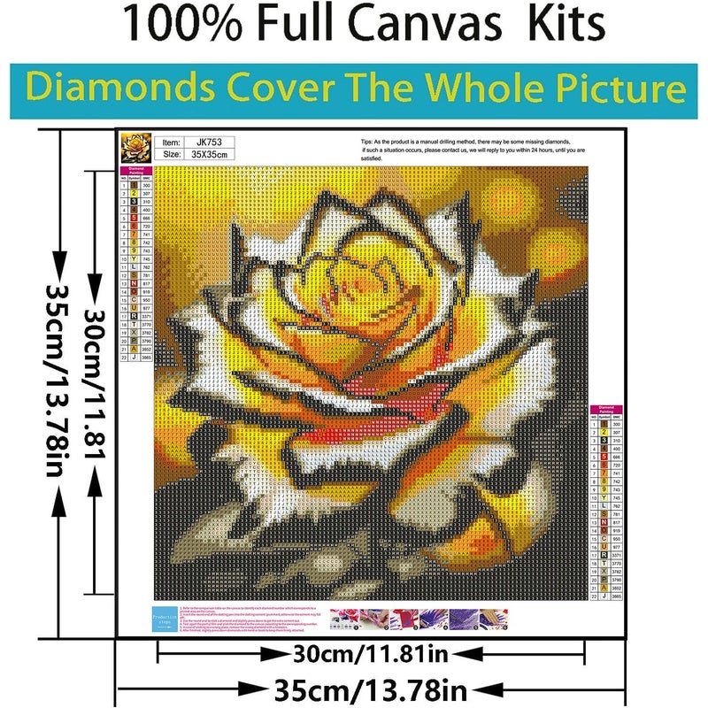 Acelii 5D Diamond Art Kits for Adults Beginners,Yellow Flower DIY Full Round Drill Diamond Painting Kits,Rose Paint by Diamonds Dots Gem Art Easy,Home Wall Decor 14X14 Inch - Image 4