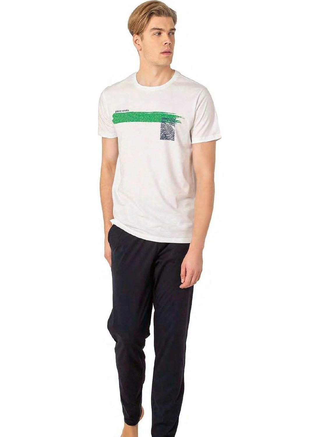 pierre cardin 6077 Men's Short Sleeve Crew Neck Pajama Set-White