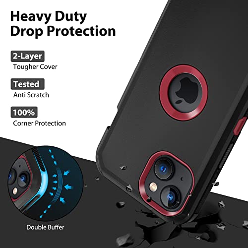 Jiunai for iPhone 14 Plus Case Shockproof Anti-Dust Heavy Duty Drop Protection Protective Anti Scratch Dual Layer Tough Rugged Hybrid Bumper Phone Case Cover for iPhone 14 Plus 6.7’’ 5G 2022 Black Red - Image 3