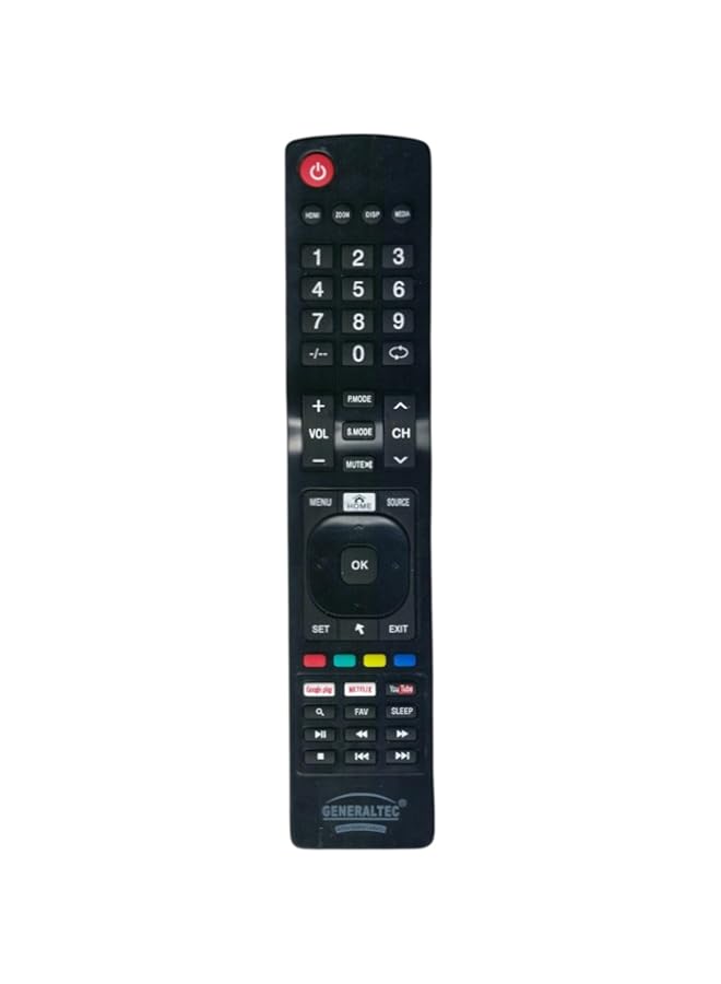 جهاز تحكم عن بعد لتلفزيونات جنرال تيك الذكية LCD LED مع مفاتيح يوتيوب ونتفليكس وجوجل بلاي القصيرة (النوع 2)