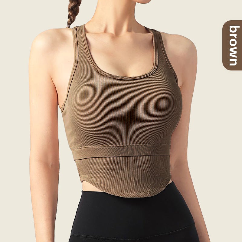 Generic Breathable Yoga Tank Top with Built-in Bra Coffee 