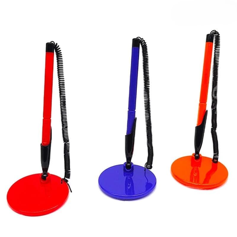Prescent 2pc Random Color Round Design Desk Pen for Desk reception easy to use and store pen (pack of 2, Random Color) - Image 1