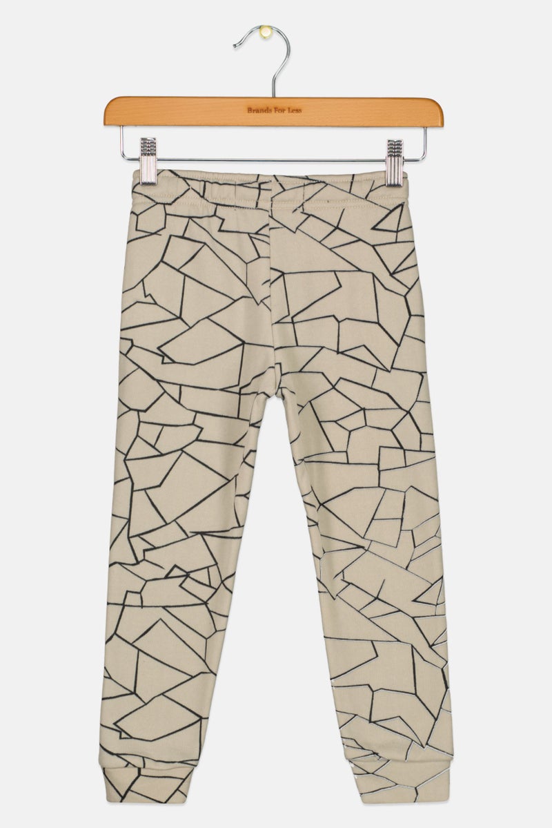 brooklyn Kids Boy Drawstring Allover Print Jogger Pants, Beige  - Image 2