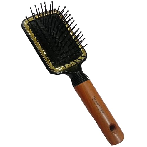 Scarlet Line Professional Small Paddle Air Cushion Rubber Pad, Ball Ended Nylon Bristles Hair Brush with Wooden Handle for Men and Women, Dark Brown - Image 1