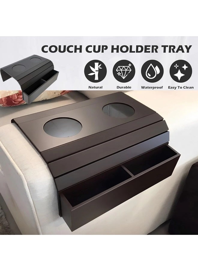 شيبشيب طاولة صينية خشبية مانعة للانزلاق 2 في 1 بذراع أريكة، مع واقيين أكواب غير قابلين للانزلاق ورف مسند خلفي للأريكة، طاولة تنظيم أريكة ثابتة وسهلة التنظيف - Image 5