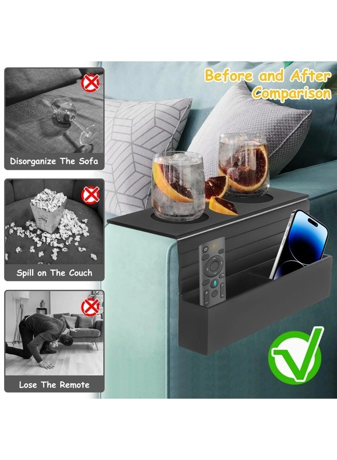 شيبشيب طاولة صينية خشبية مانعة للانزلاق 2 في 1 بذراع أريكة، مع واقيين أكواب غير قابلين للانزلاق ورف مسند خلفي للأريكة، طاولة تنظيم أريكة ثابتة وسهلة التنظيف - Image 4