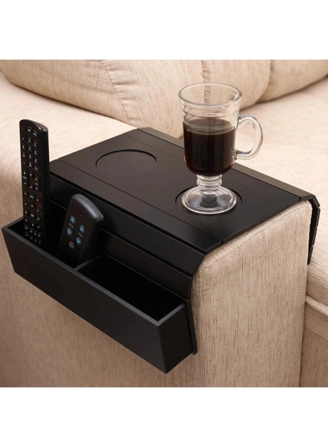 شيبشيب طاولة صينية خشبية مانعة للانزلاق 2 في 1 بذراع أريكة، مع واقيين أكواب غير قابلين للانزلاق ورف مسند خلفي للأريكة، طاولة تنظيم أريكة ثابتة وسهلة التنظيف - Image 1