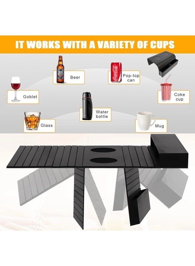 شيبشيب طاولة صينية خشبية مانعة للانزلاق 2 في 1 بذراع أريكة، مع واقيين أكواب غير قابلين للانزلاق ورف مسند خلفي للأريكة، طاولة تنظيم أريكة ثابتة وسهلة التنظيف - Image 3