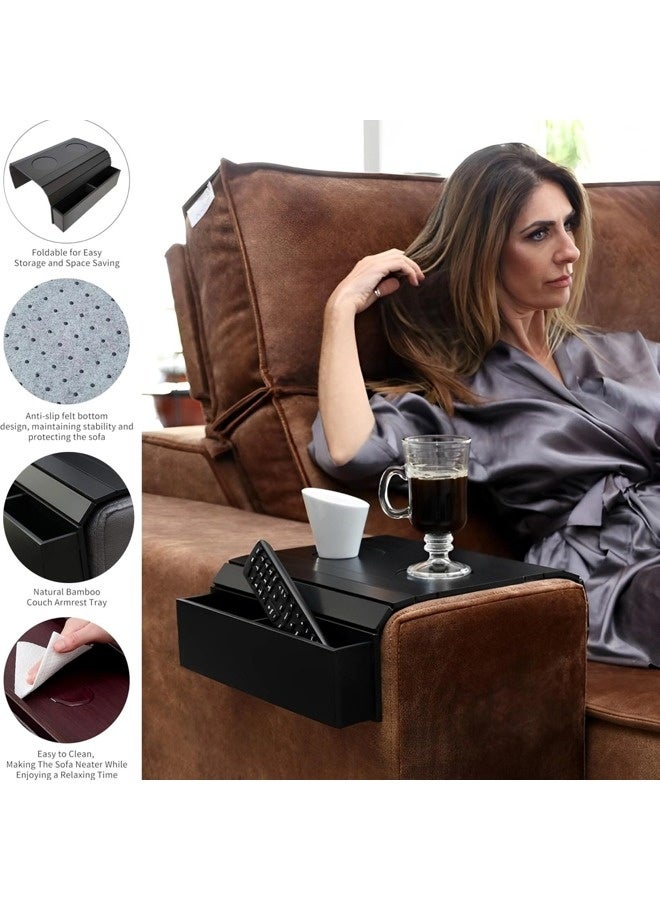 شيبشيب طاولة صينية خشبية مانعة للانزلاق 2 في 1 بذراع أريكة، مع واقيين أكواب غير قابلين للانزلاق ورف مسند خلفي للأريكة، طاولة تنظيم أريكة ثابتة وسهلة التنظيف - Image 2