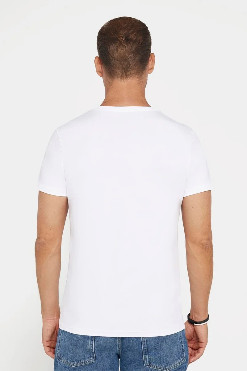 تودورس Men's Slim Fit Slim Cut 100% Cotton Soft Texture Printed White Crew Neck T-Shirt