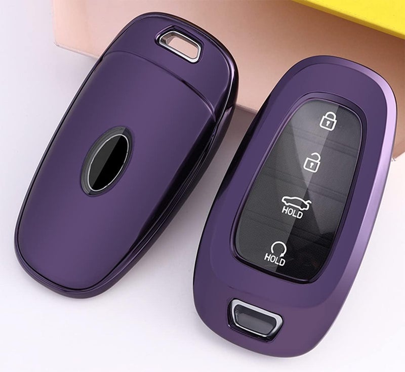 Arruweer Key Fob Cover Fit for Hyundai Sonata Santa Fe Tucson Soft TPU Remote Holder Skin Protector Jacket Keyless Entry Sleeve Accessories (Dark Purple) - Image 4