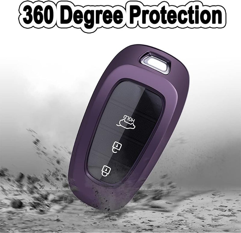 Arruweer Key Fob Cover Fit for Hyundai Sonata Santa Fe Tucson Soft TPU Remote Holder Skin Protector Jacket Keyless Entry Sleeve Accessories (Dark Purple) - Image 3