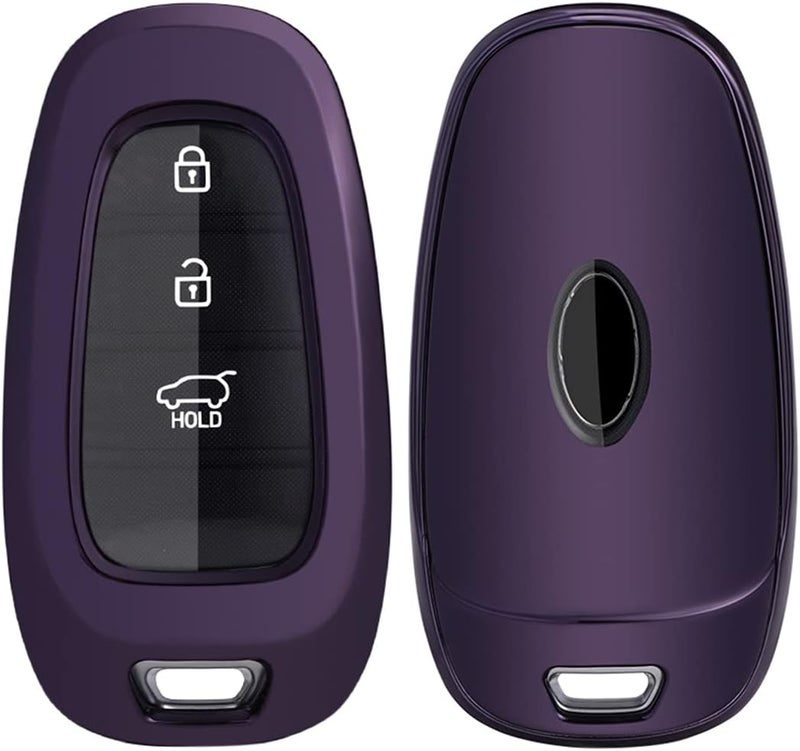 Arruweer Key Fob Cover Fit for Hyundai Sonata Santa Fe Tucson Soft TPU Remote Holder Skin Protector Jacket Keyless Entry Sleeve Accessories (Dark Purple) - Image 1