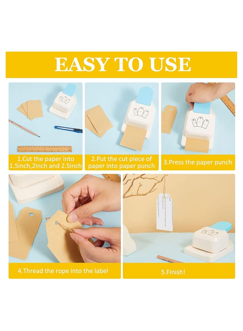 SYOSI Craft Tag Punch Gift Tag Paper Punch Small Hole Punch 3 in 1 for Tags Scrapbooking Supplies 1.5/2/ 2.5 Inches Craft Puncher with Rope for Paper Crafting Scrapbooking Cards DIY Arts Square Style - Image 2