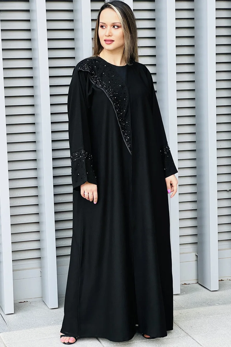 Embroidered Open Front Abaya