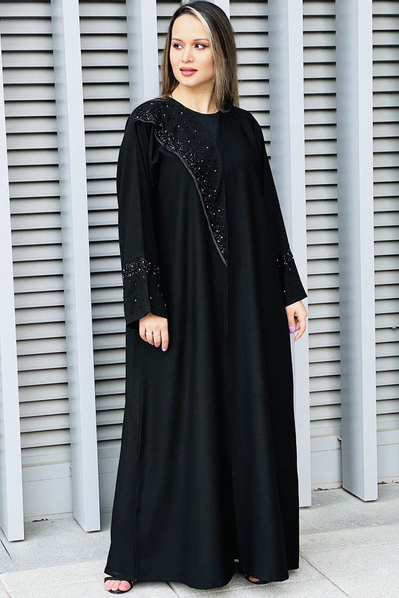 Moistreet Embroidered Open Front Abaya - Image 1