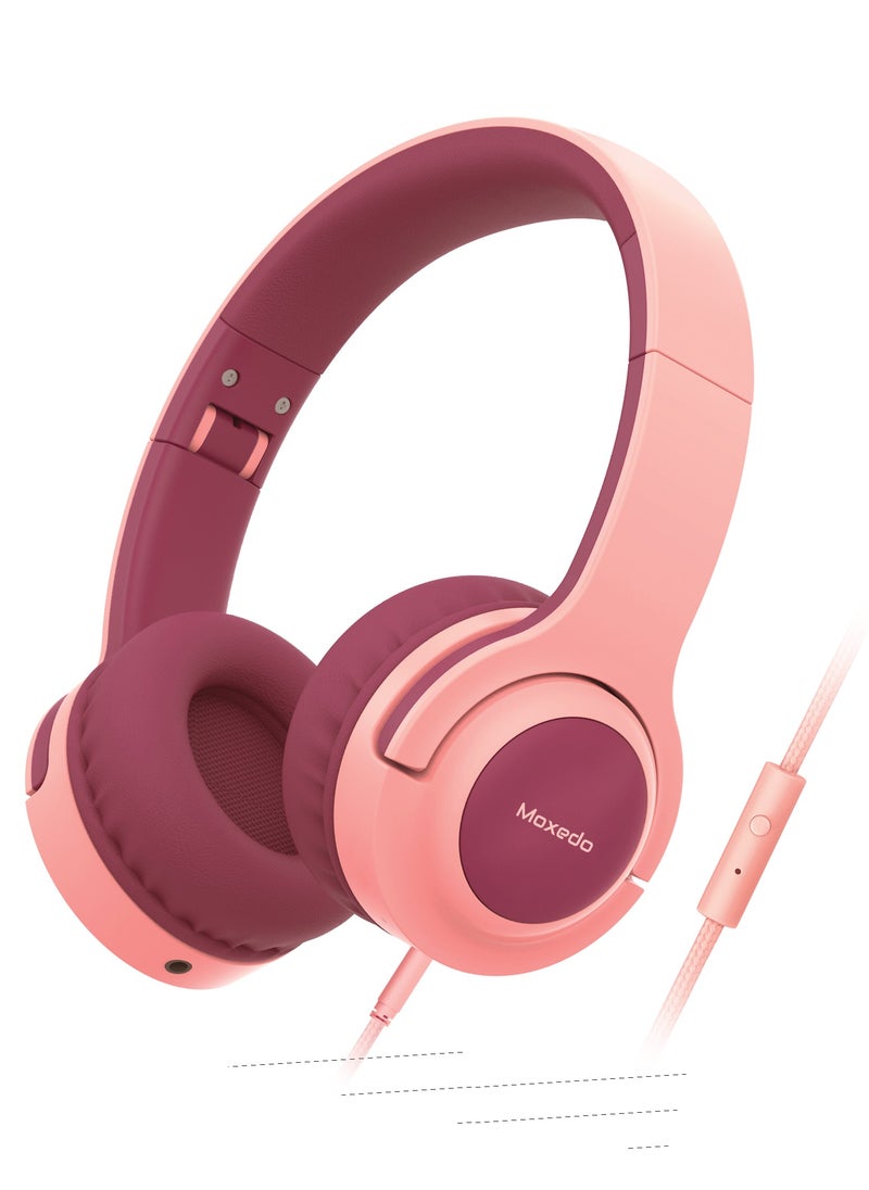 Moxedo - Moxedo Tiny Tunes Wired On-Ear Headphone with In-Line Remote Built-in Microphone Adjustable Foldable Design Stereo Headphone 93dB Compatible for iPad/Phone/Tablet and Other Devices (Red) - Image 1