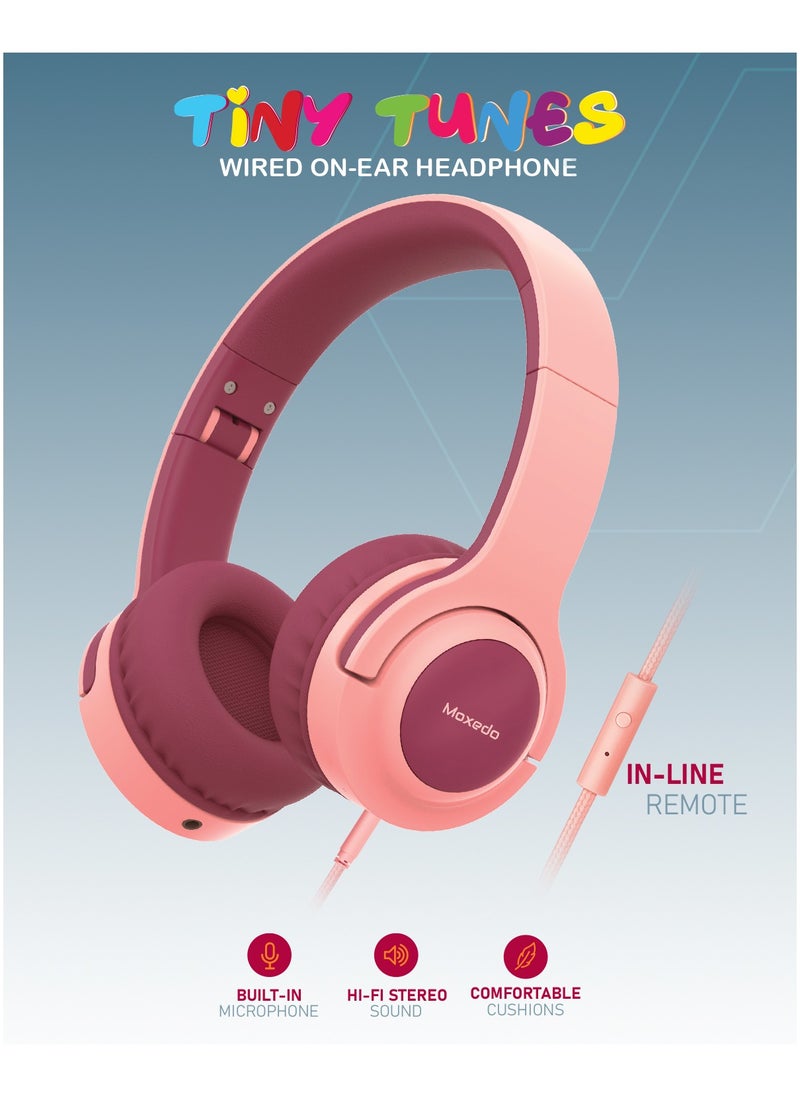 Moxedo - Moxedo Tiny Tunes Wired On-Ear Headphone with In-Line Remote Built-in Microphone Adjustable Foldable Design Stereo Headphone 93dB Compatible for iPad/Phone/Tablet and Other Devices (Red) - Image 1