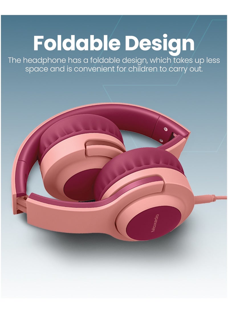 Moxedo - Moxedo Tiny Tunes Wired On-Ear Headphone with In-Line Remote Built-in Microphone Adjustable Foldable Design Stereo Headphone 93dB Compatible for iPad/Phone/Tablet and Other Devices (Red) - Image 1