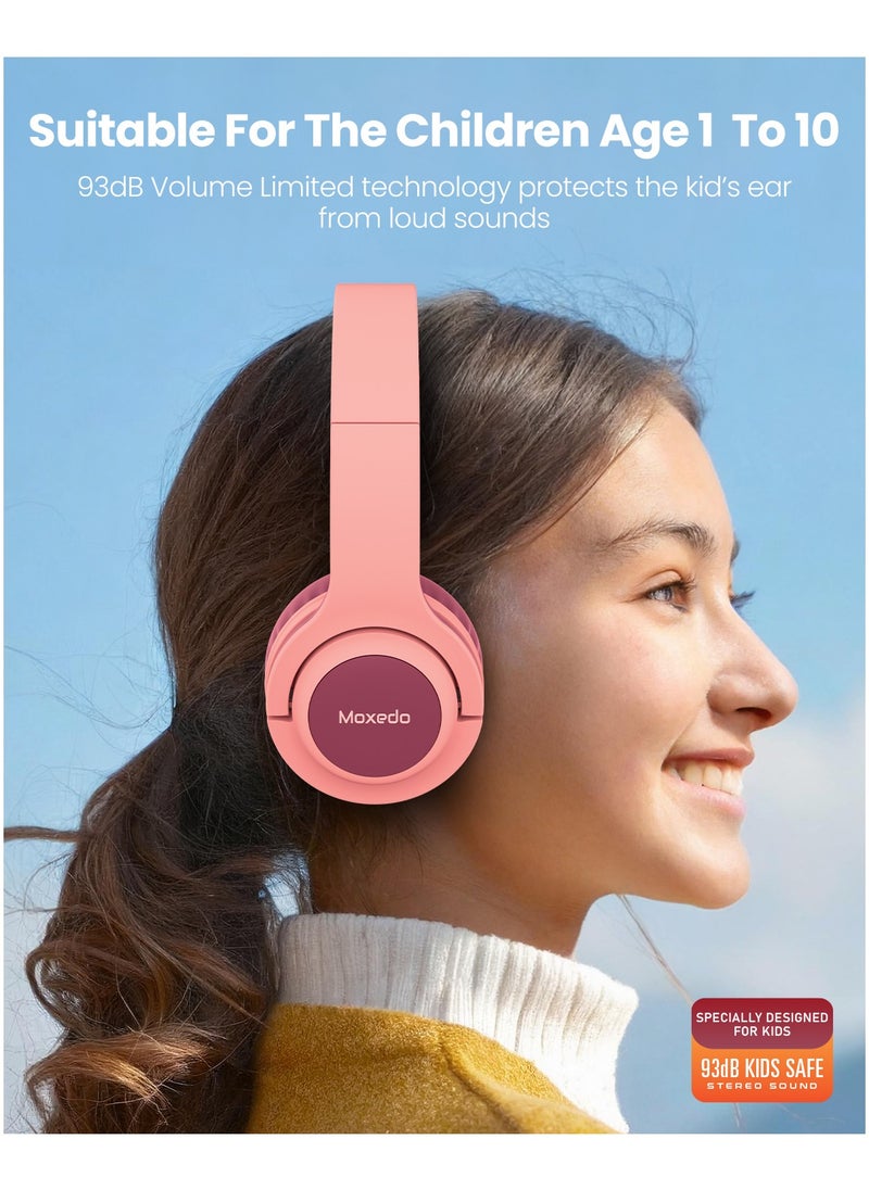 Moxedo - Moxedo Tiny Tunes Wired On-Ear Headphone with In-Line Remote Built-in Microphone Adjustable Foldable Design Stereo Headphone 93dB Compatible for iPad/Phone/Tablet and Other Devices (Red) - Image 1