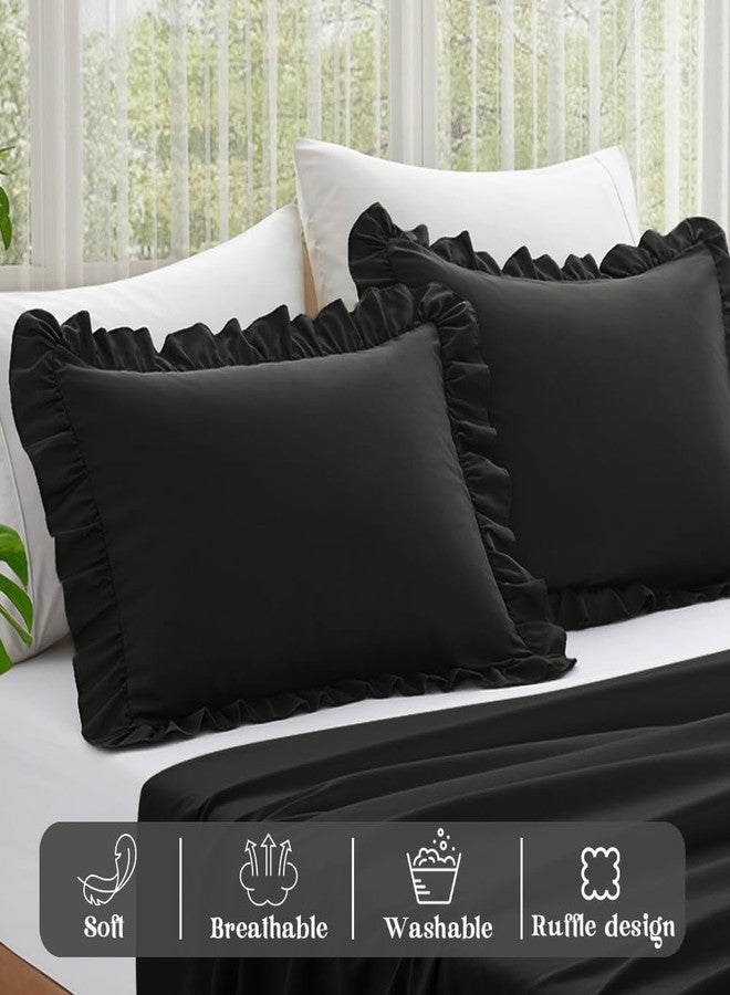 KKJIAF Ruffle Pillow Cases King Size Set of 2, Ruffled Pillow Covers with Envelope Closure, Wrinkle Resistant Pillowcases 20" x 36", Ruffled Pillow Shams, Black - Image 4