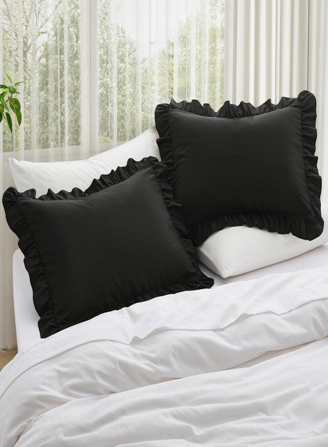 KKJIAF Ruffle Pillow Cases King Size Set of 2, Ruffled Pillow Covers with Envelope Closure, Wrinkle Resistant Pillowcases 20" x 36", Ruffled Pillow Shams, Black - Image 2