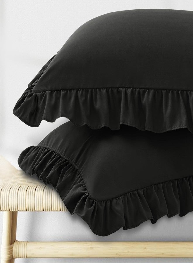 KKJIAF Ruffle Pillow Cases King Size Set of 2, Ruffled Pillow Covers with Envelope Closure, Wrinkle Resistant Pillowcases 20" x 36", Ruffled Pillow Shams, Black - Image 1