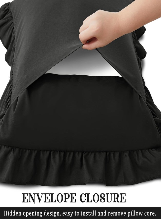 KKJIAF Ruffle Pillow Cases King Size Set of 2, Ruffled Pillow Covers with Envelope Closure, Wrinkle Resistant Pillowcases 20" x 36", Ruffled Pillow Shams, Black - Image 5