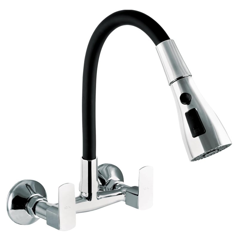 10X Brass Sink Mixer 3 Way SM5664 Chrome Black Flexible Spout Wall Mount HotCold Triple Flow - Image 1