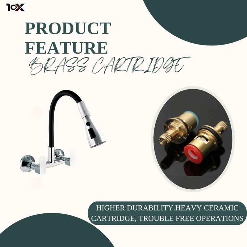 10X Brass Sink Mixer 3 Way SM5664 Chrome Black Flexible Spout Wall Mount HotCold Triple Flow - Image 5