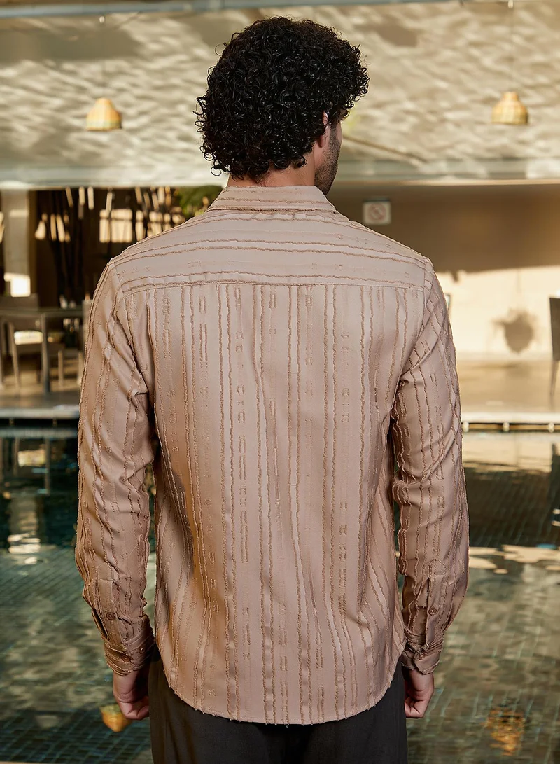 كامبوس سوترا Men's Camel Beige Ripple-Edge Shirt